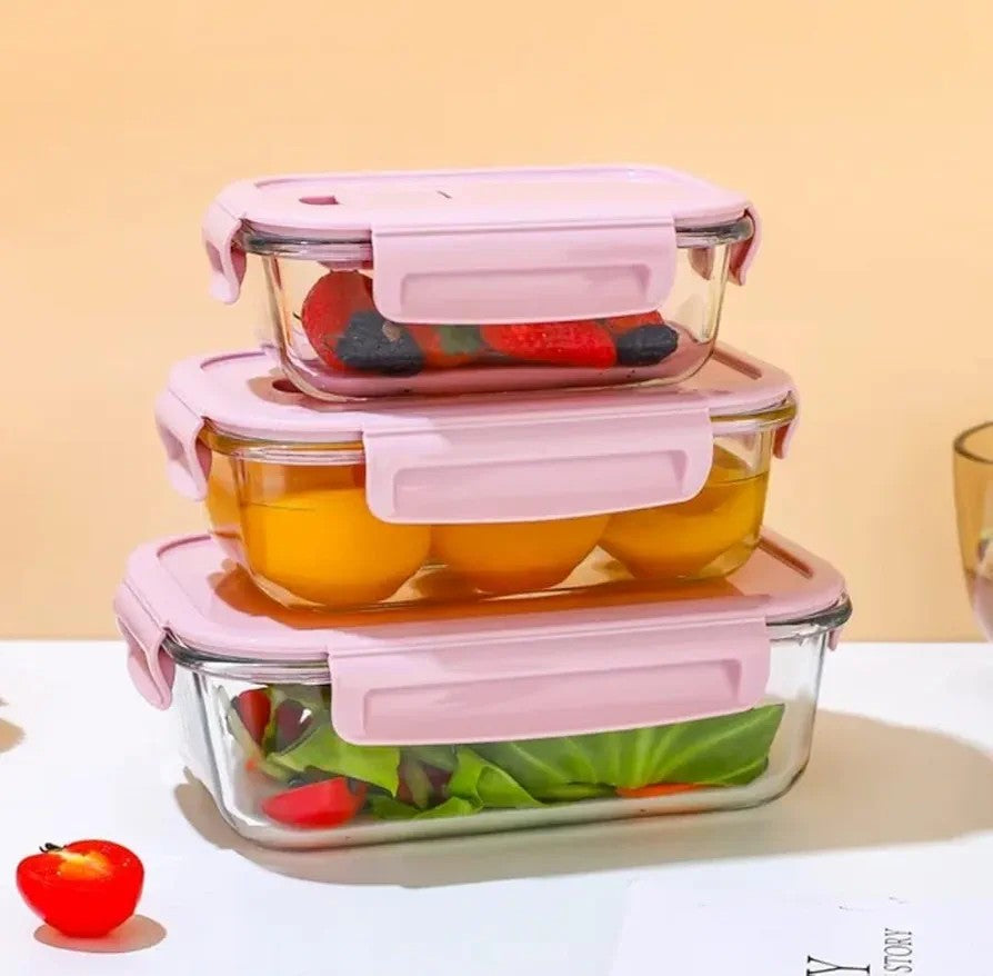 3Pc  glass airtight food containers set