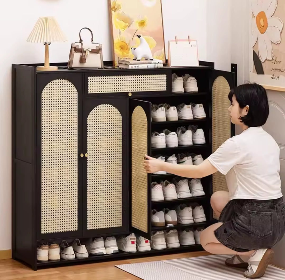 Black Wooden Bamboo Shoe Rack Gha