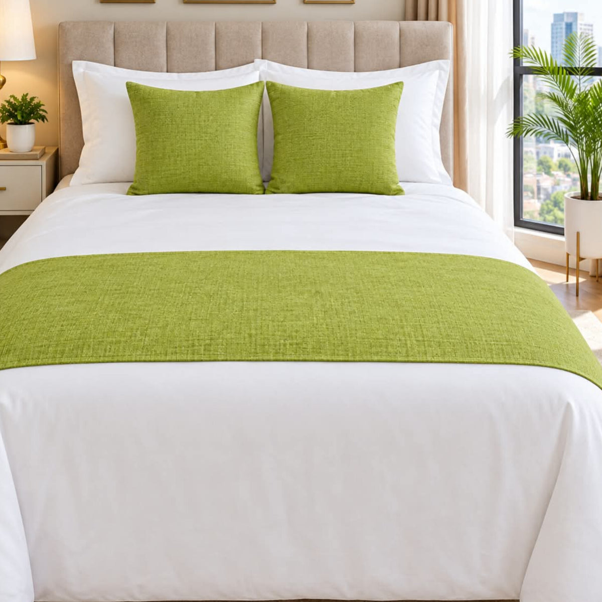 Linen Bed Runner with Matching Throw Pillow Covers