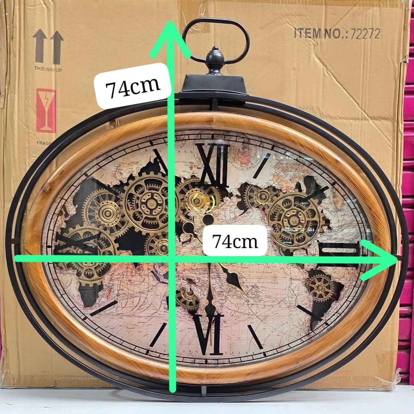 Atlas Columbus Metal Wood Moving Gears Wall Clock