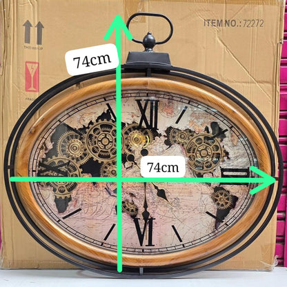 Atlas Columbus Metal Wood Moving Gears Wall Clock
