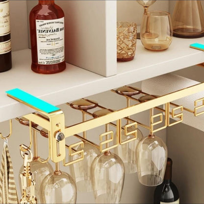 Golden Metallic Under Cabinet Wine Glass and Paper Towel Holder