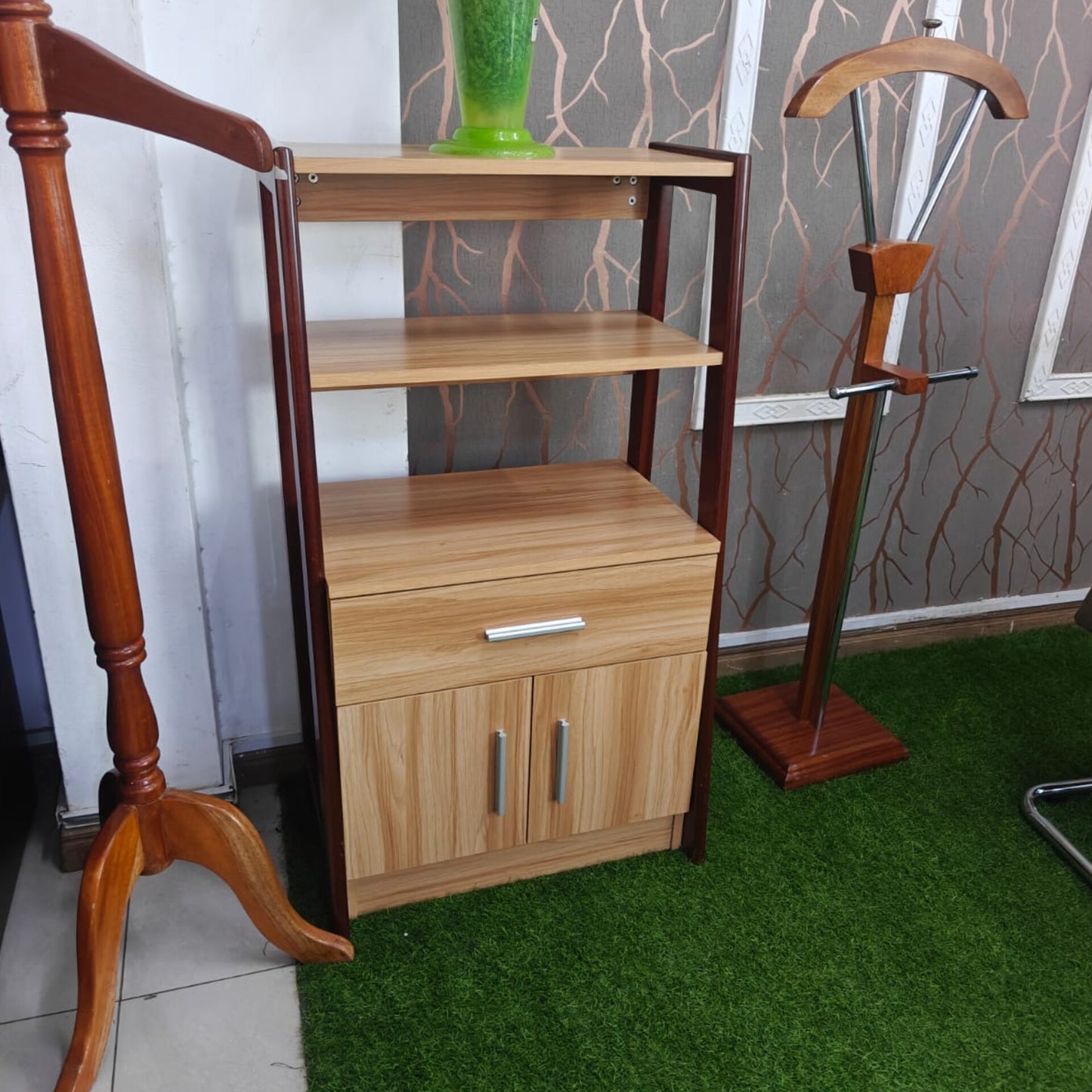 Wooden Storage Shelf with Drawer and Cabinet