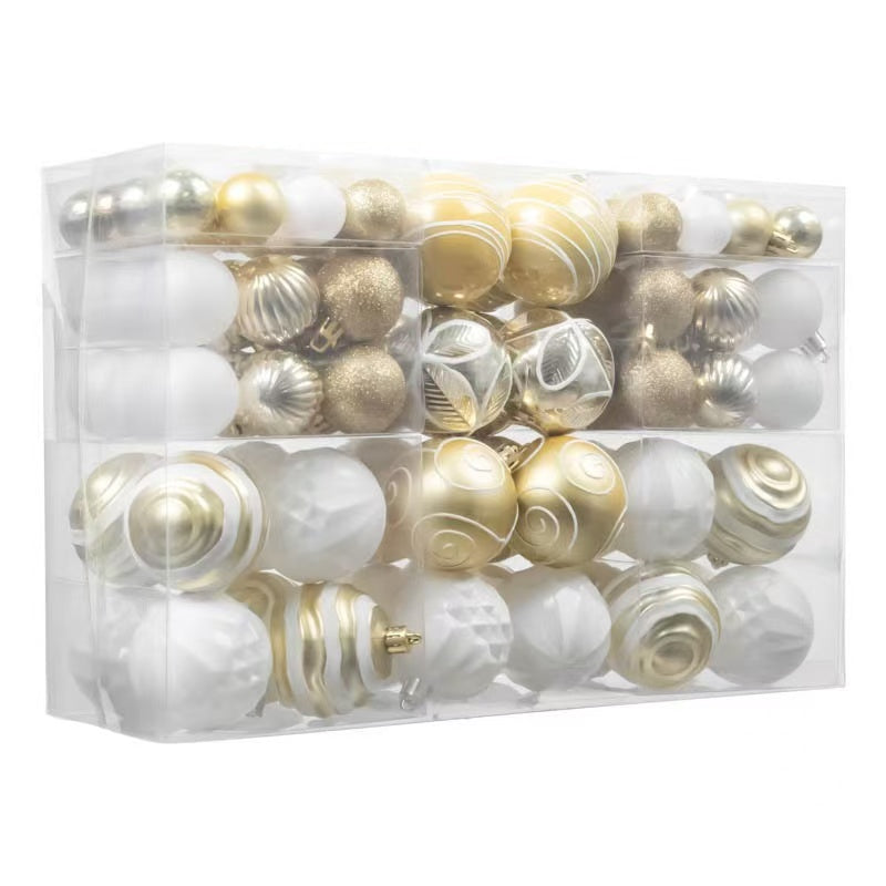 100 Piece White and Gold Christmas Tree  Decor Balls