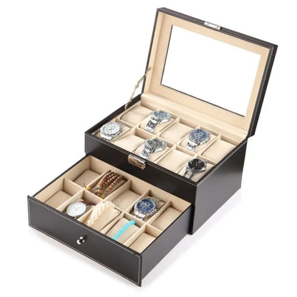 20 Slot Leather Watch Display Case and Jewelry Organizer