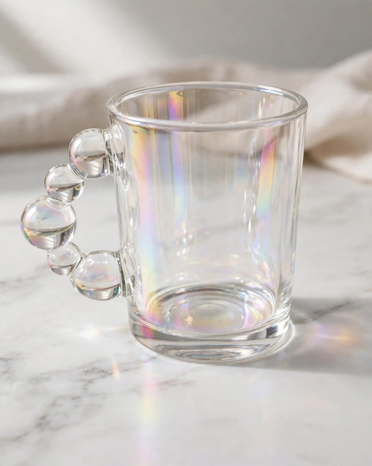 6Pc Bubble Handle Glass Mugs
