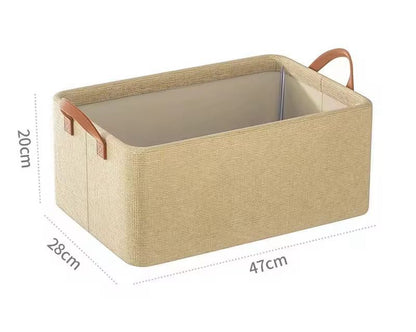 Steel frame support basket/garment organizer with leather handle