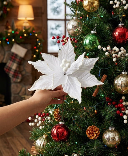White Fabric Artificial Christmas Poinsettia Flower