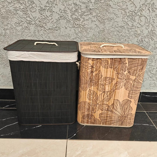 Foldable bamboo laundry basket