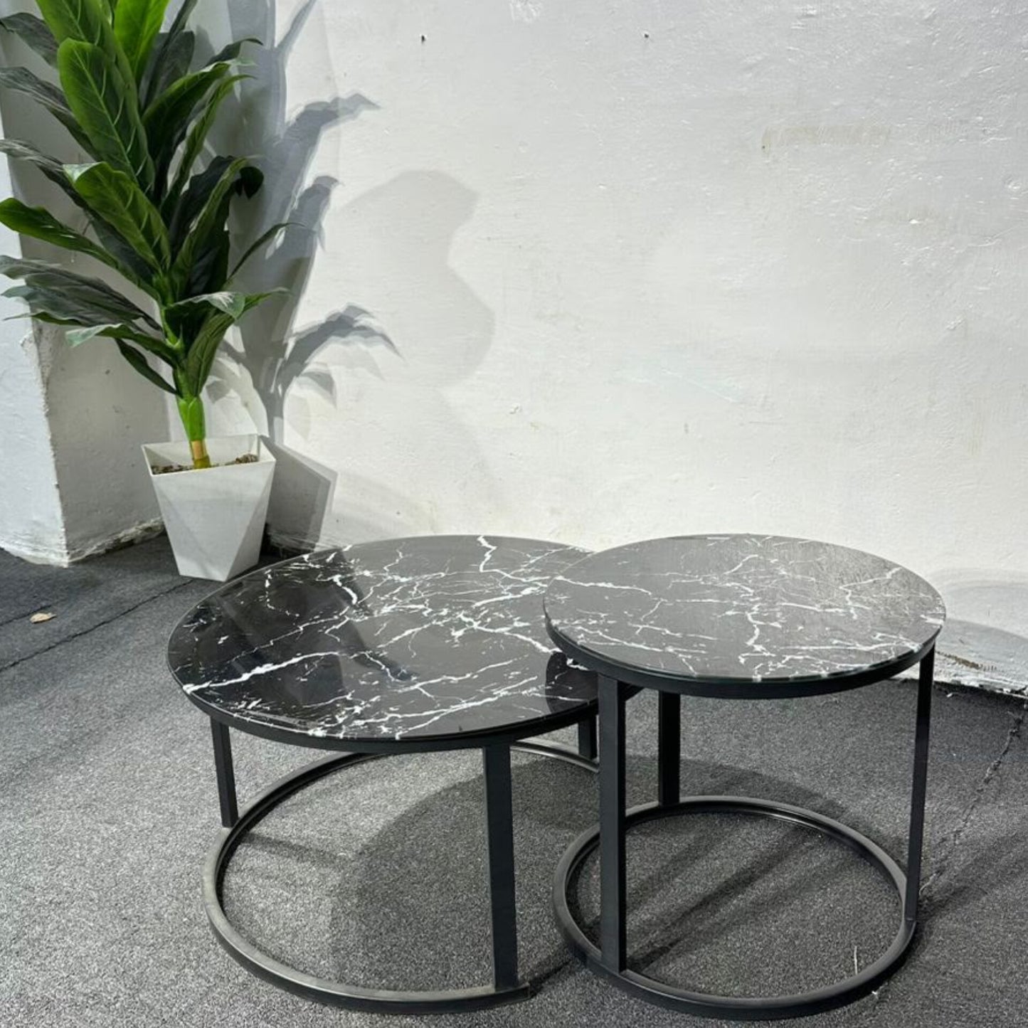 Black Marble Glass Nesting Coffee Tables