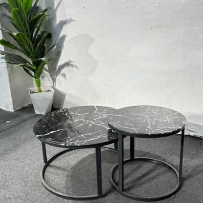 Black Marble Glass Nesting Coffee Tables