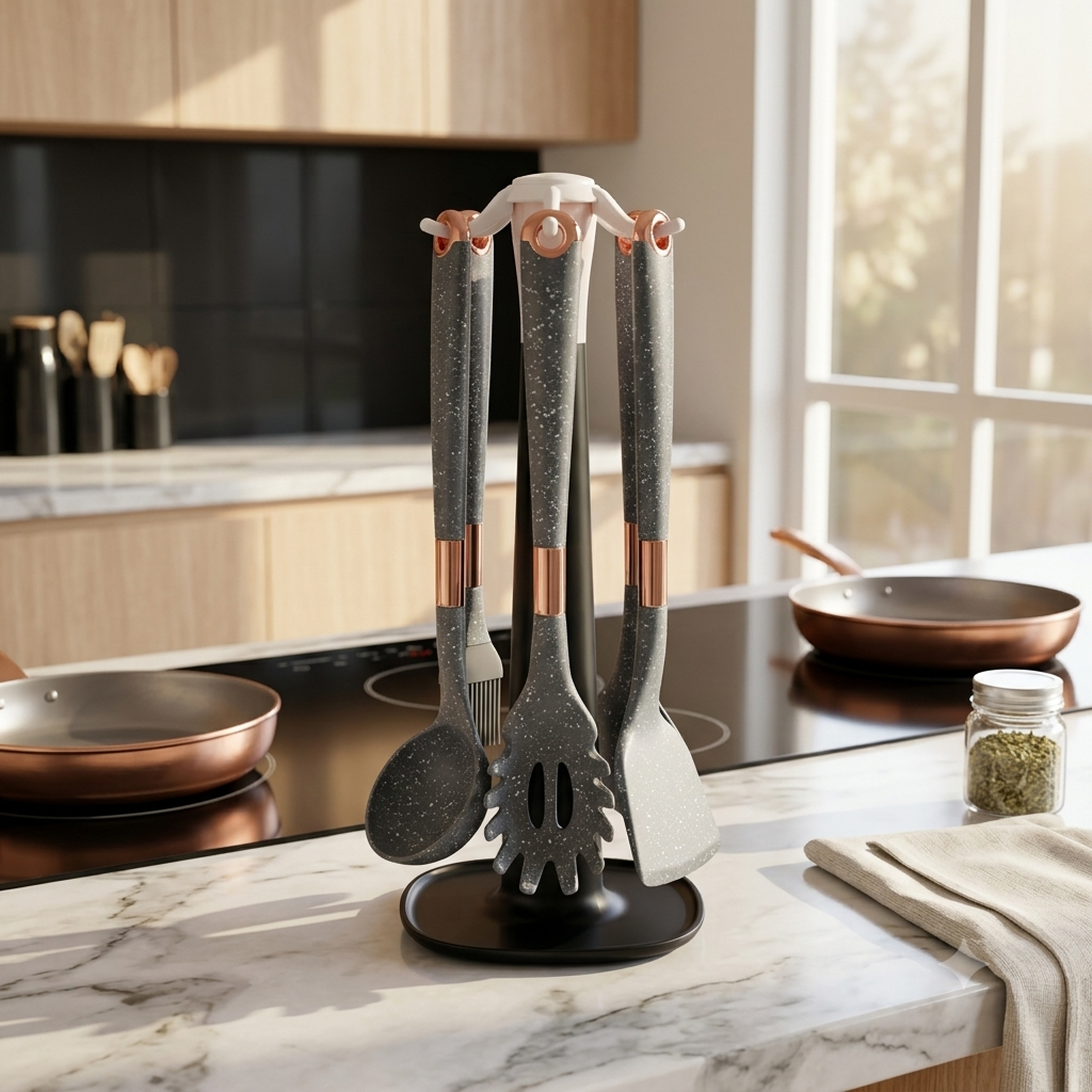 7pcs Marble Handle Silicone Utensil Set
