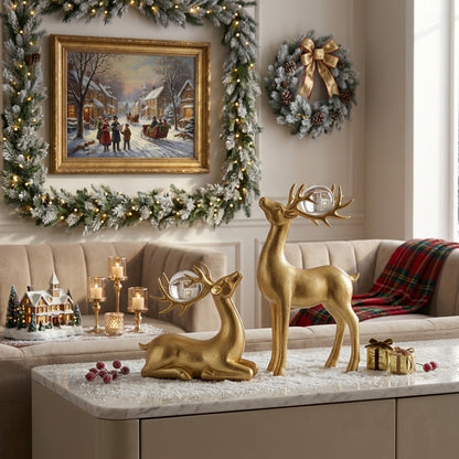 2 Pc  Gold Christmas Deers Decor