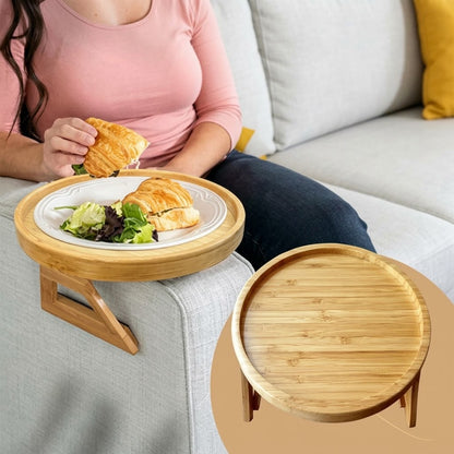 Round Bamboo Sofa Armrest Clip on Tray  Organizer