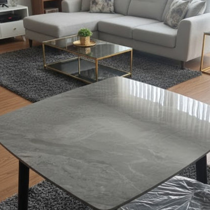 Marble table top with metallic legs