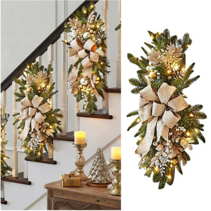 Christmas staircase wreath with led lights