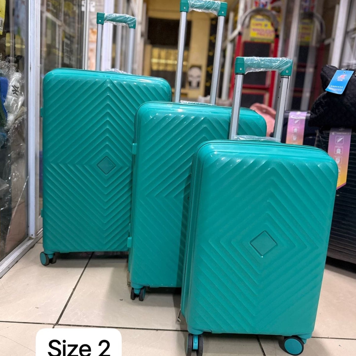 3-in-1 Teal Unbreakable Rubber Rolling Suitcase Luggage Set