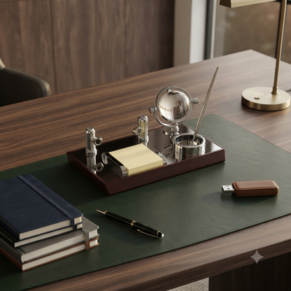 Mirror Wooden Desktop Organiser with Crystal Ball Business Card Holder and Pen Holder