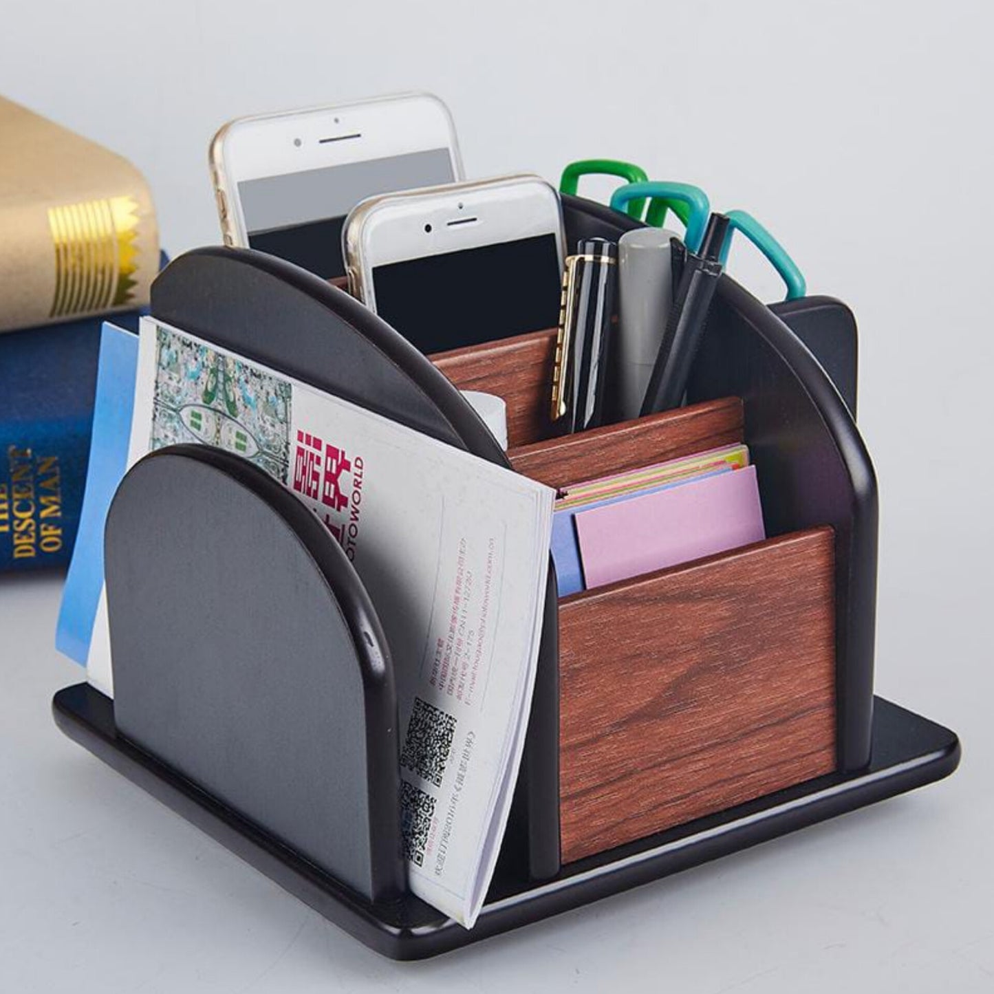 Wooden Rotating Desktop Organizer