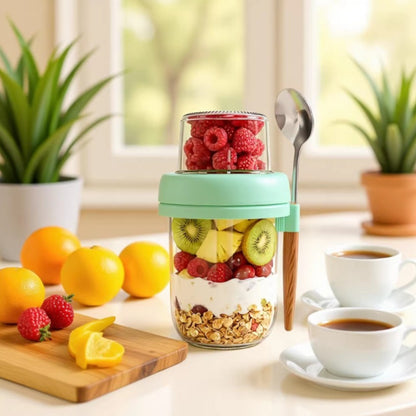 4 Pcs Set Glass Oat Jars with Spoon and Compartments