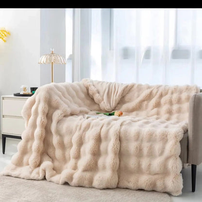 Double Sided Warm  Bubble Fleece Blanket
