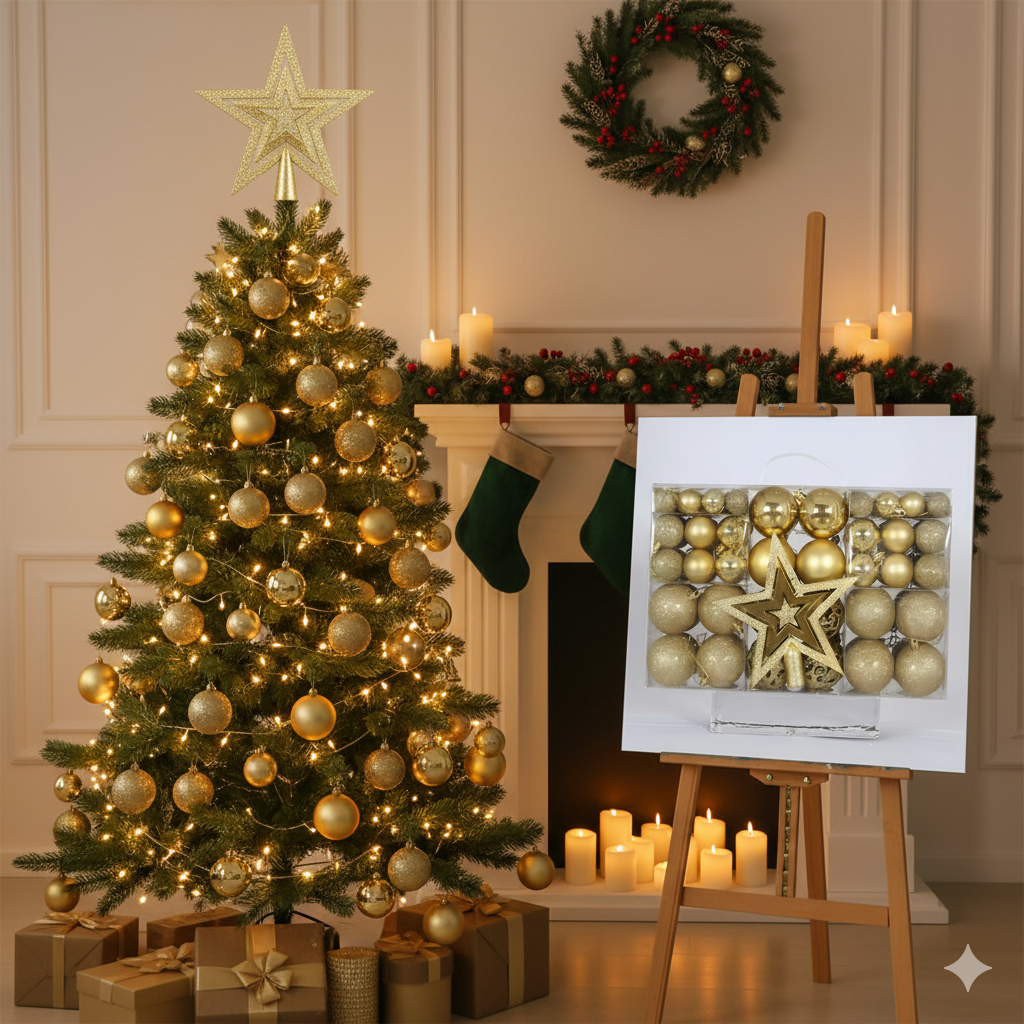 101 Christmas balls with tree topper
