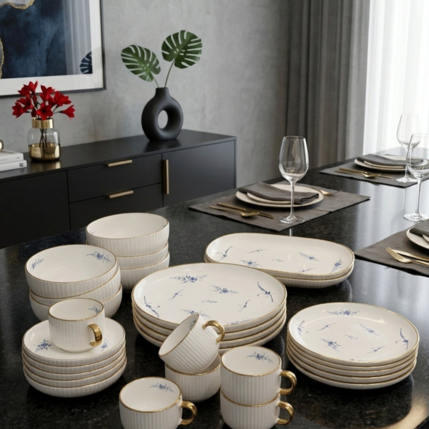 32 Piece Floral Ceramic Dinnerware Set
