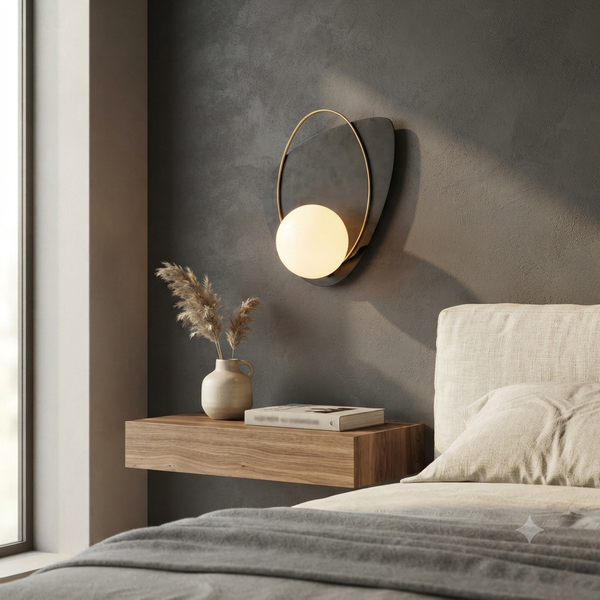 Black Gold Accent Wall Lamp with White Glass Shade PL 1159 01 BK