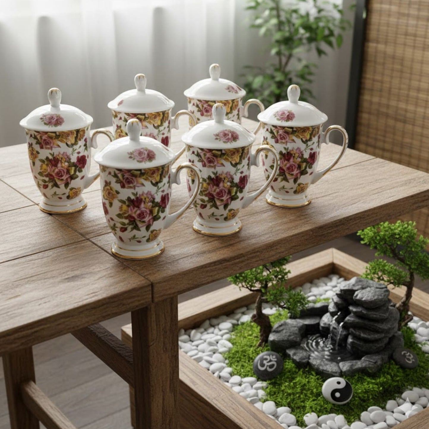 Rose Porcelain Tea Mug with Lid