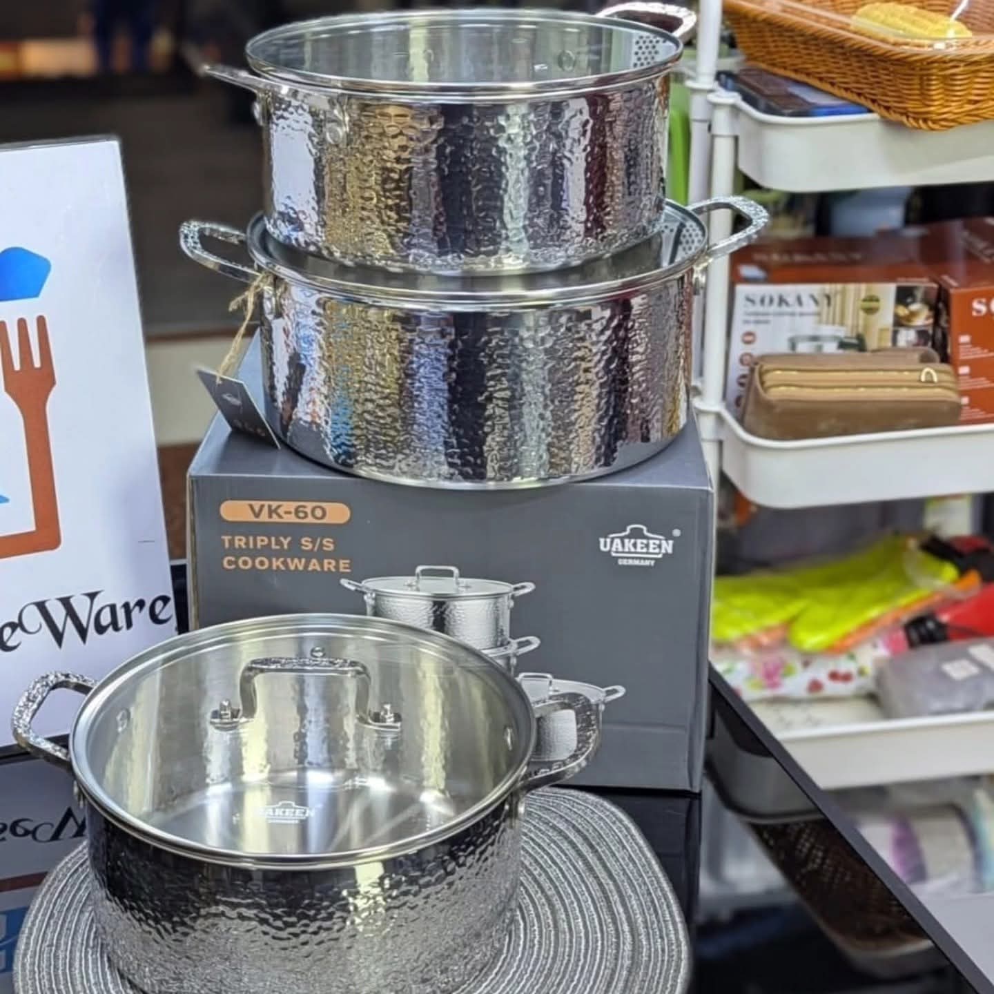 6Pc Stainless Steel Hammered Cookware Set