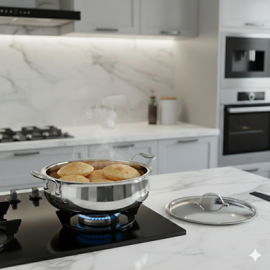 Triply biryani handi with glass and stainless steel lids