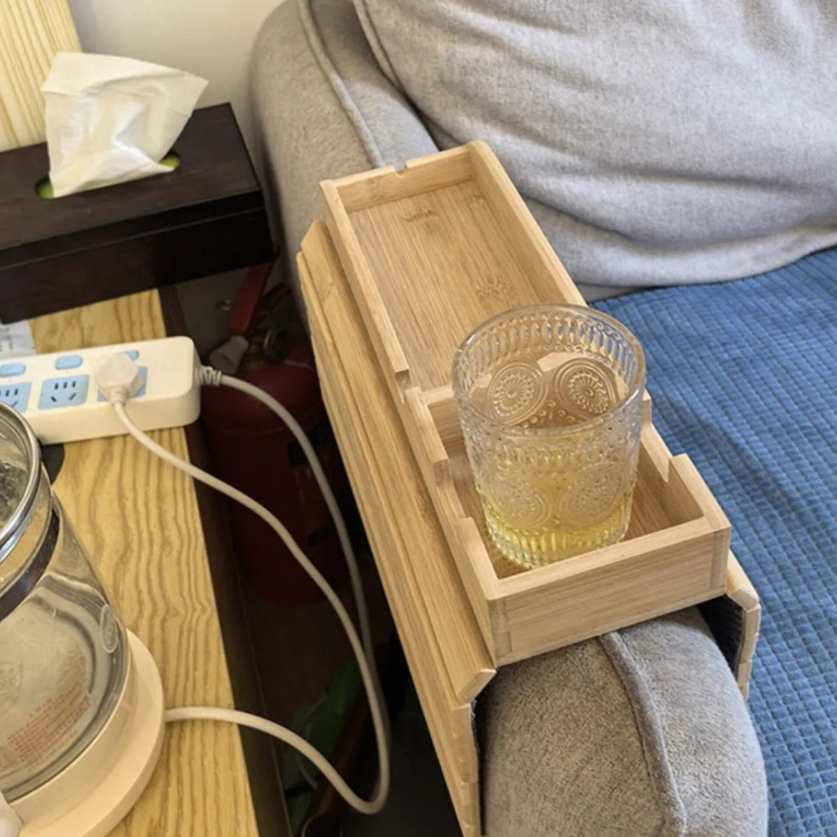 Foldable Bamboo Sofa Arm Rest Organizer