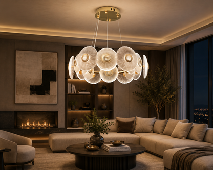 Circular Petal-Glass Chandelier Light