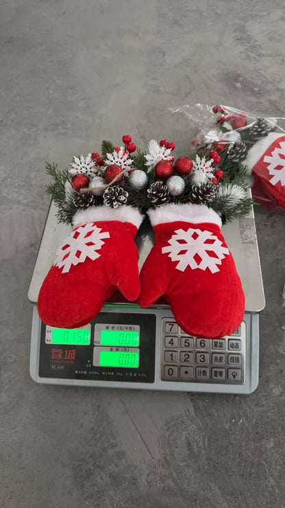 2 In 1 Christmas Garland Glove Shaped  Flower Wreath with Light Gha