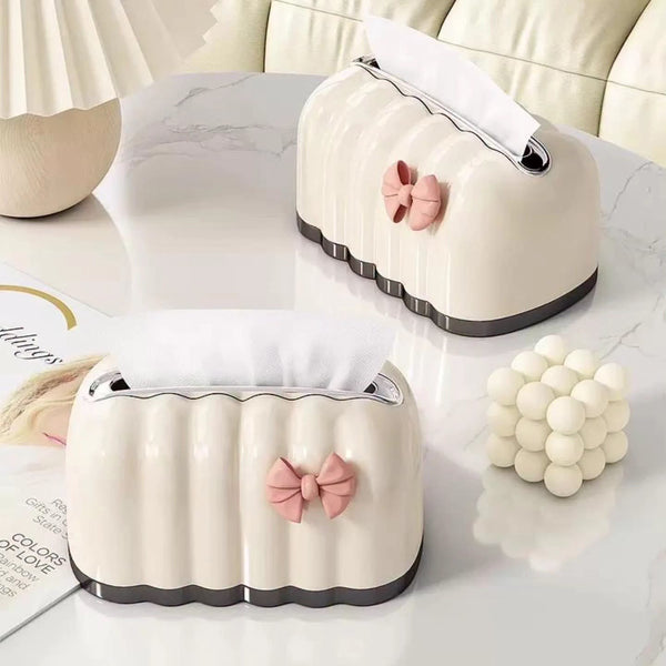 Ribbed Tissue Box Holder with Bow