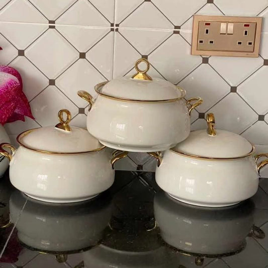 3Pc Gold line ceramic dishes