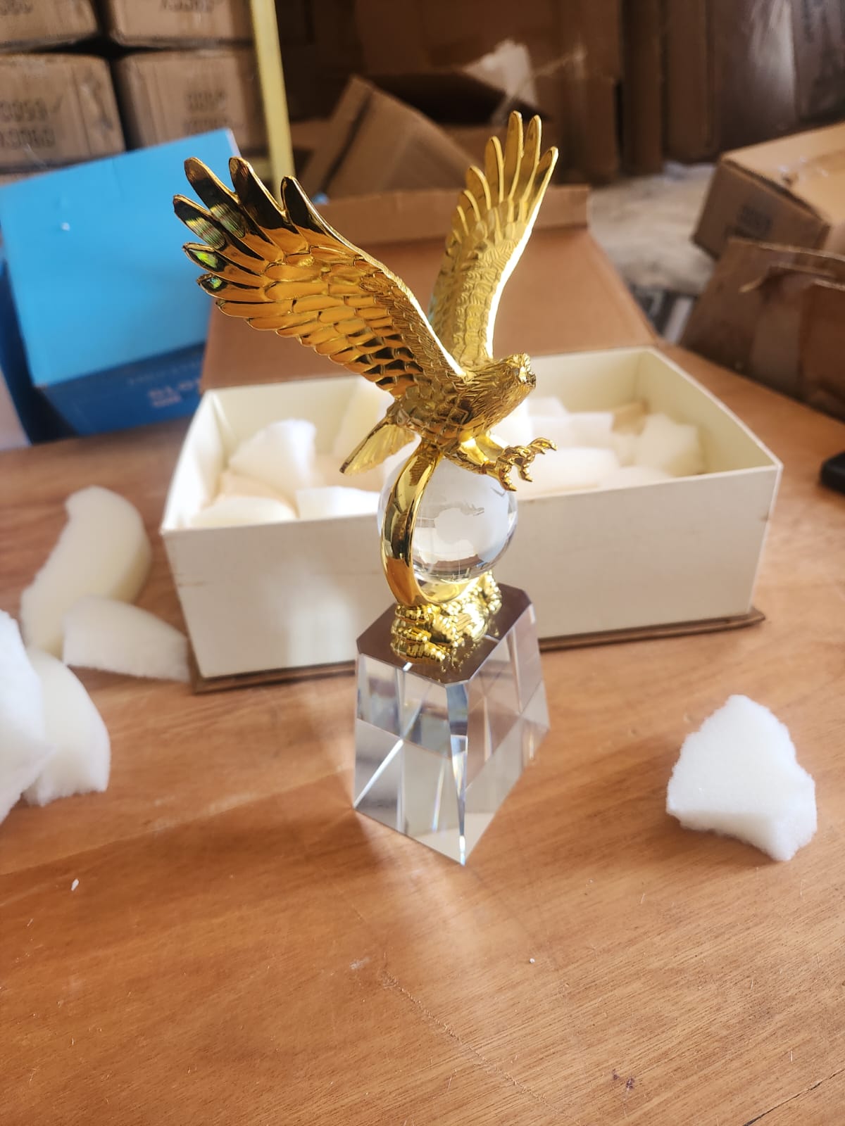 Gold Metal Eagle Crystal Base Trophy