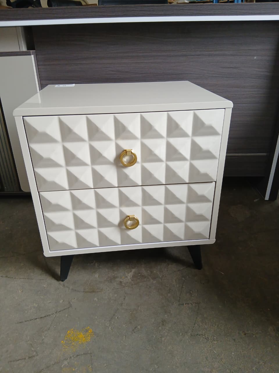 White Textured Two Drawer Bedside Table