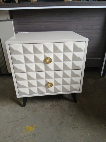 White Textured Two Drawer Bedside Table