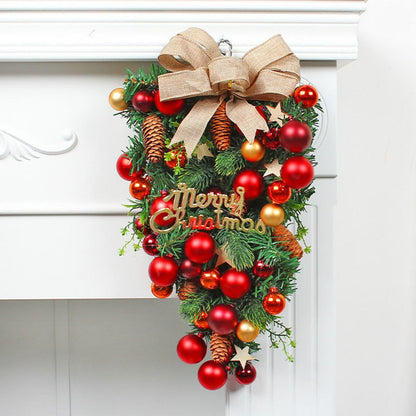 Christmas Stairway Wreath with Burlap Bow and Merry Christmas Sign