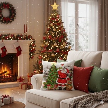Christmas themed Linen Throw pillow cases