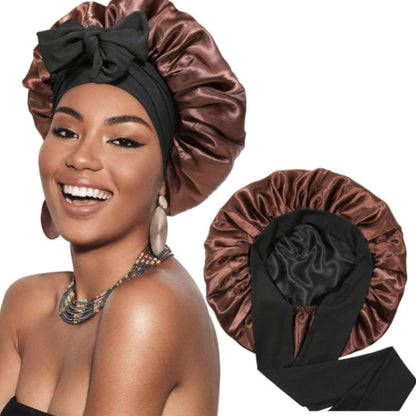Sleeping bonnet with head wrap scarf hair turban