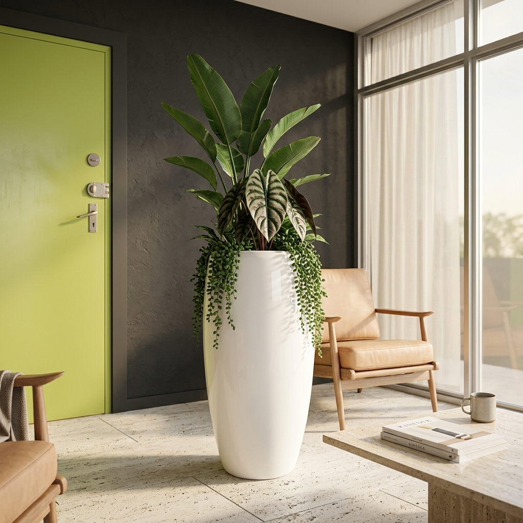 Tall White Floor Planter