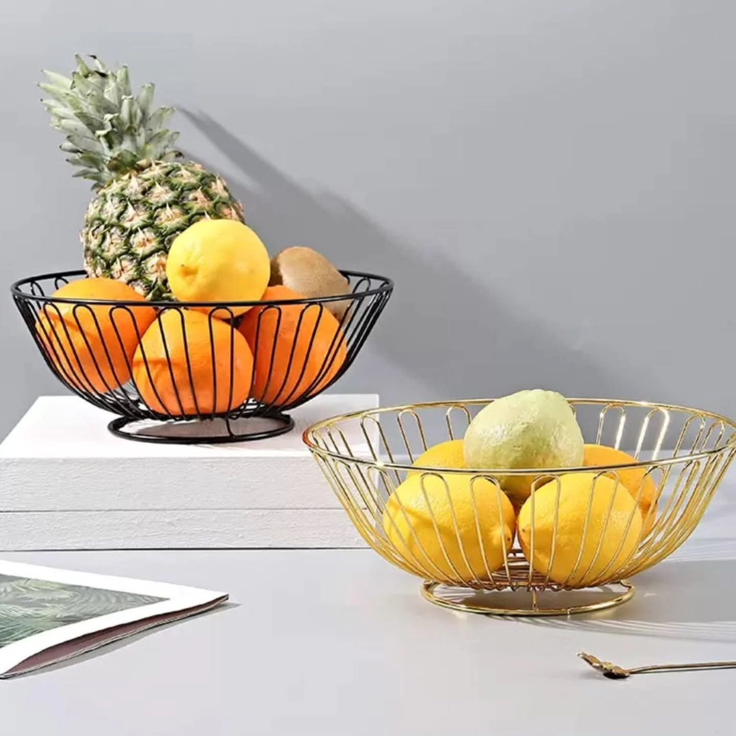 Round Metallic Fruit Basket