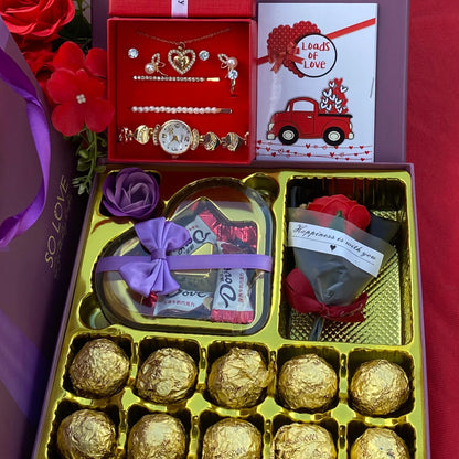 Ladies Valentine Jewelry and Chocolate  Gift Set