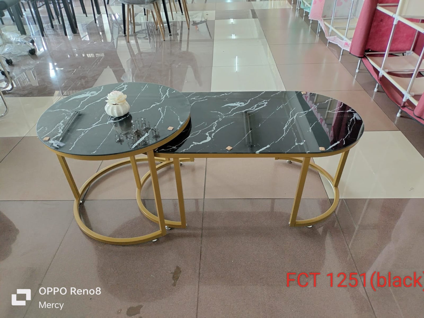 2 in 1 Glass Marble Effect Nesting Coffee Table