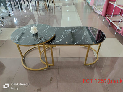2 in 1 Glass Marble Effect Nesting Coffee Table