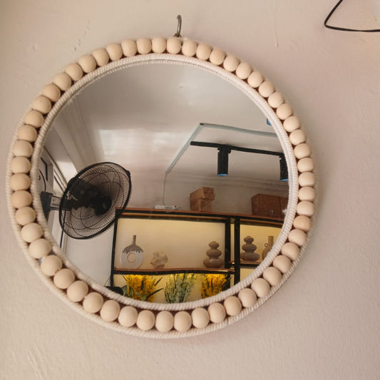 Boho Beaded Round Mirror Wall Decor and Tray