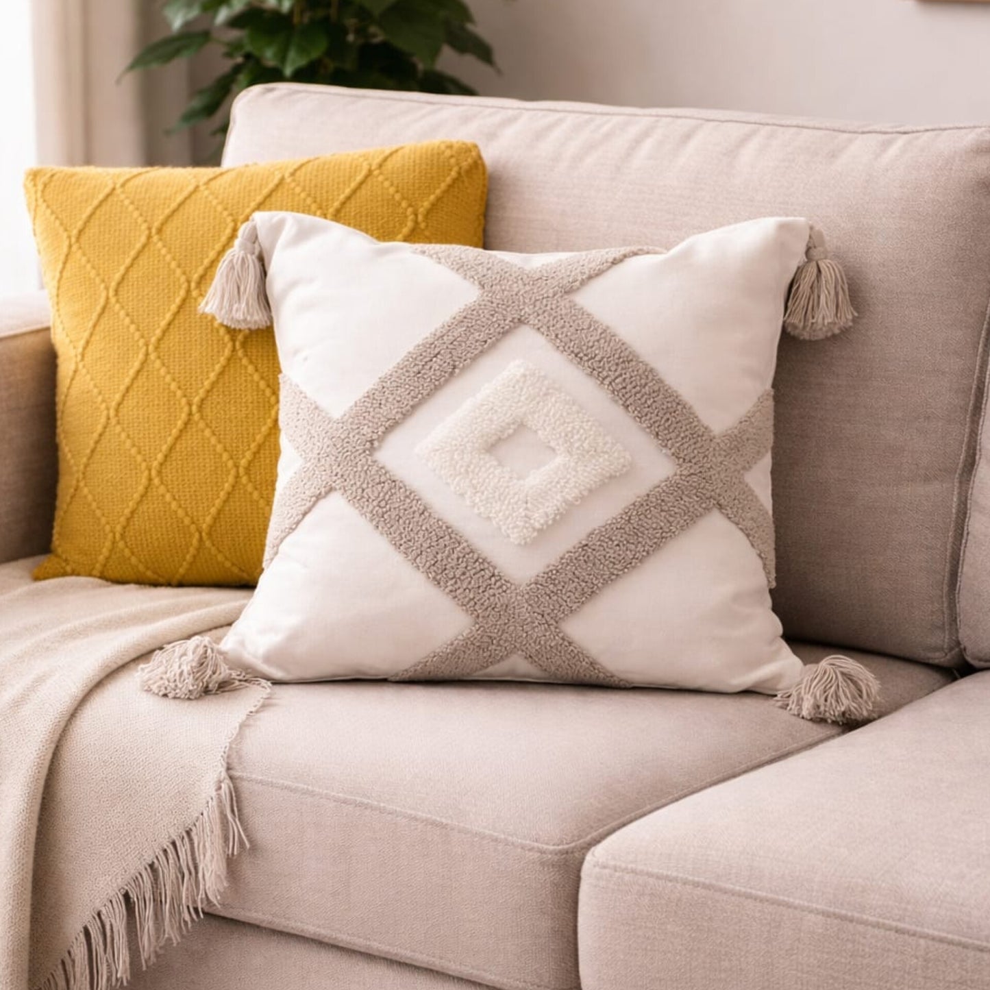 Boho Throw Pillow Cover with Tassels