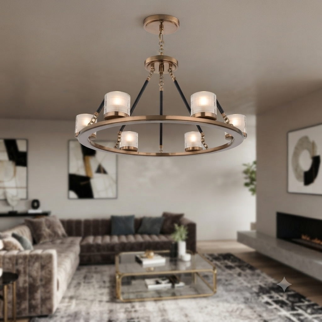 Round 24 inch Library Brass Chandelier Ceiling Light